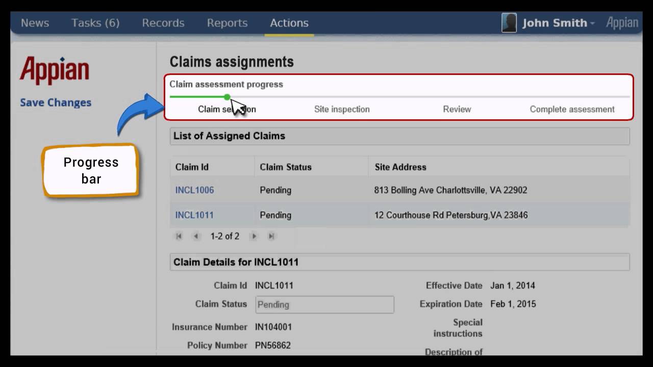 Site Assessment using Claims Manager for Appian BPM & Google Glass