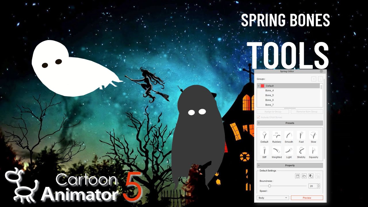 how to use  spring  bones tools in cartoon animator 5