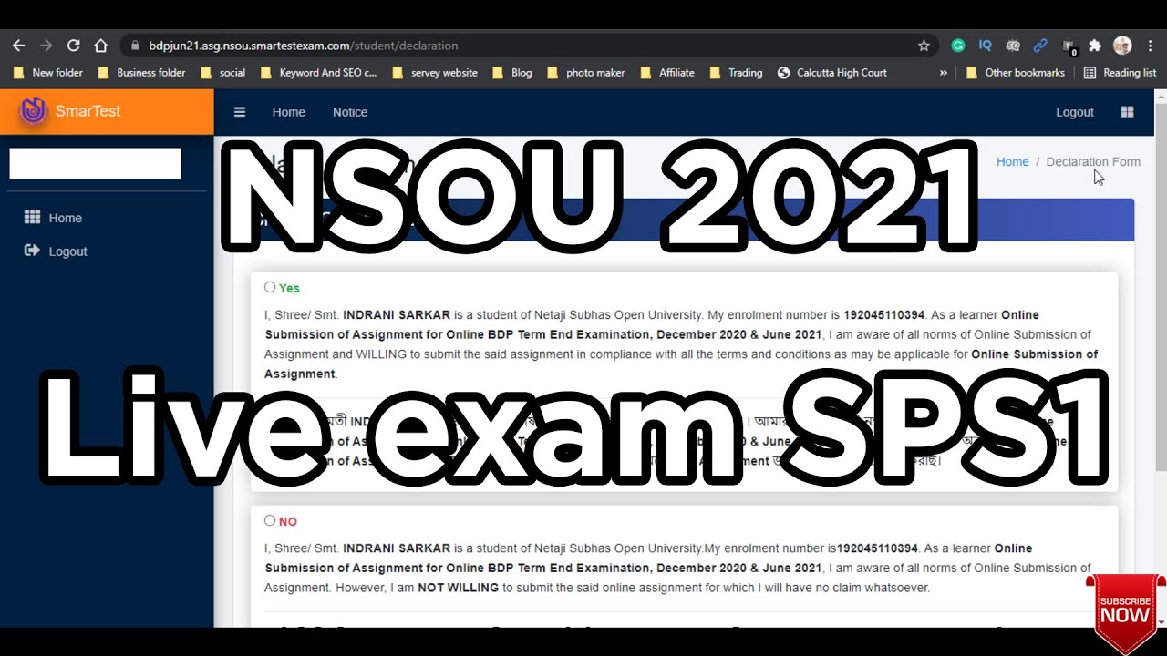 Live exam online SPS1 Nsou 2021 | Netaji Subhas Open University
