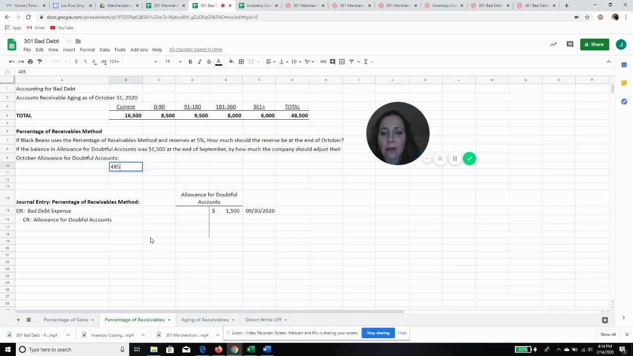 Bad Debt   Percentage of Receivables Method