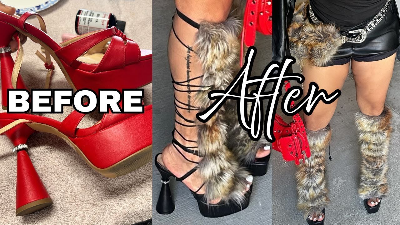 HOW I MADE THESE DIY FUR SANDAL HEELS & BELT | FASHION UPCYCLE VLOG