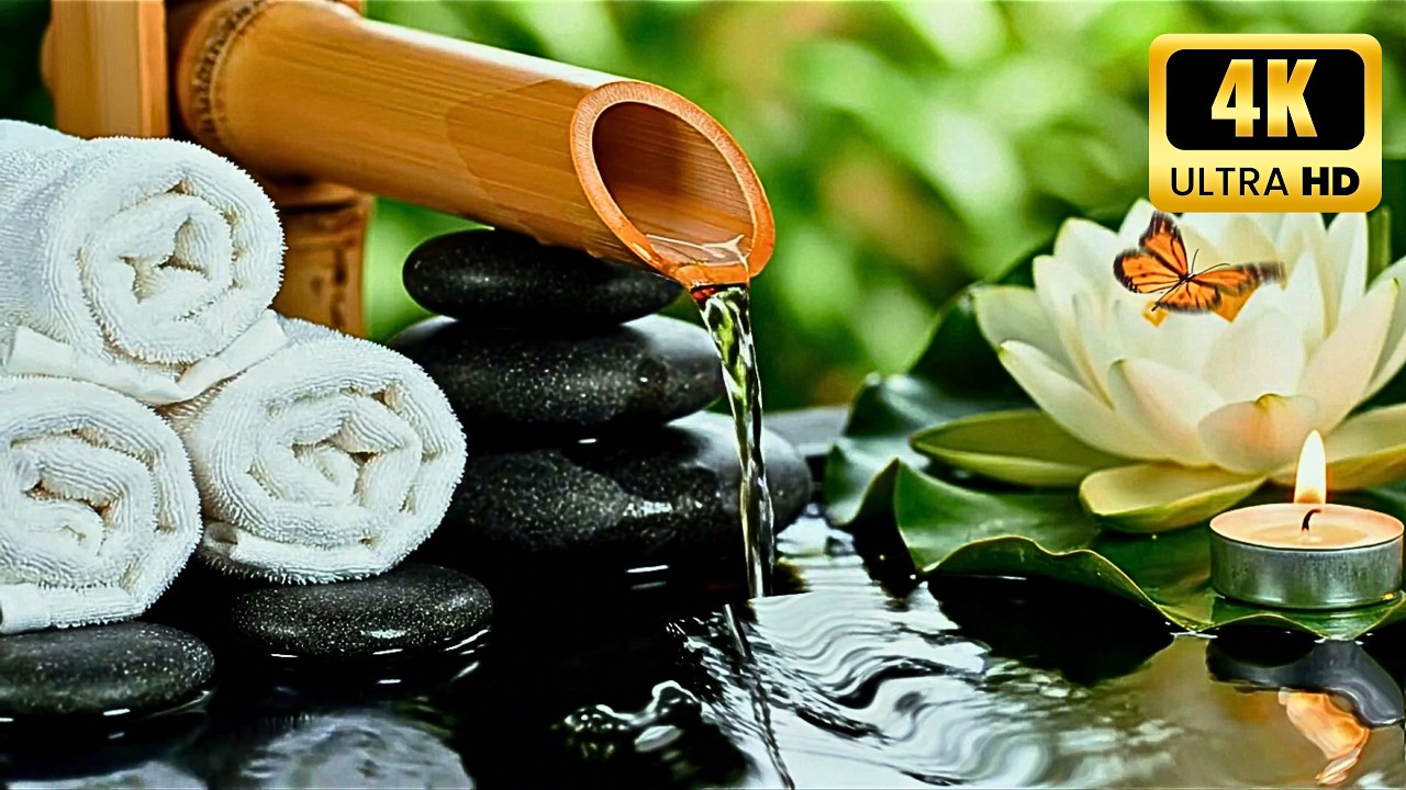 【﻿４Ｋ】Amazing: Calm Night Vibes 🌙 Bamboo Water Sounds to Quiet Your Mind