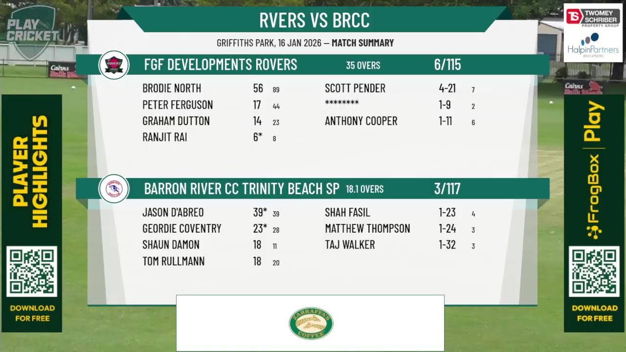 FGF Developments Rovers v Barron River CC Trinity Beach Sports Club