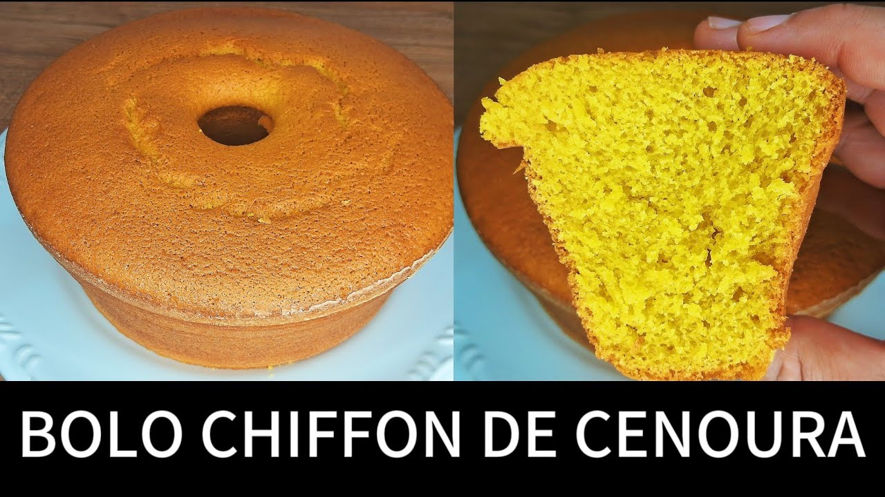 BOLO CHIFFON DE CENOURA. MASSA LEVE E BEM ESTRUTURADA. DESMANCHA NA BOCA. BOLO CAMPEÃO DE VENDAS....