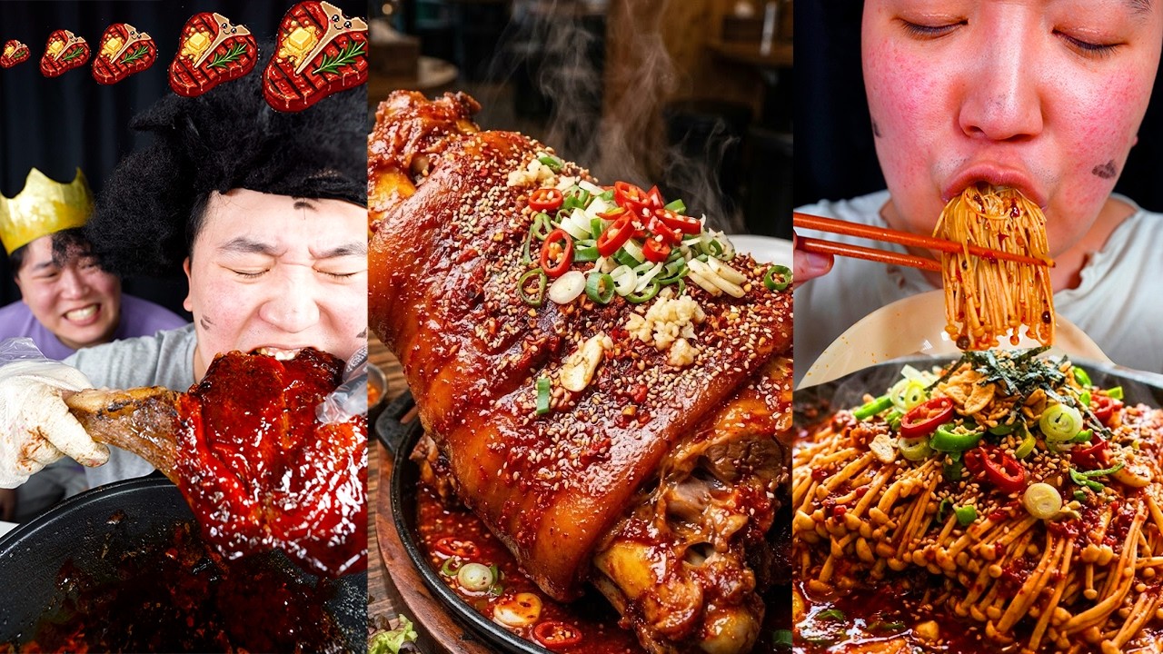 1% → 100%: БОЛЬШЕ и ОСТРЕЕ 🔥 Гигантский эноки + стейк | Mukbang Shorts (20 мин) | HUBA