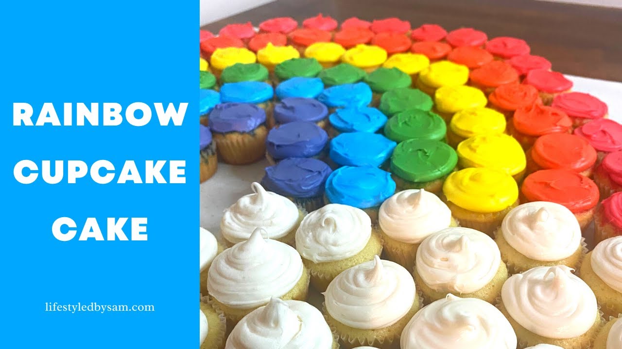 How To Make Rainbow Cupcake Cake {Rainbow Pull-Apart Cupcake Cake}!
