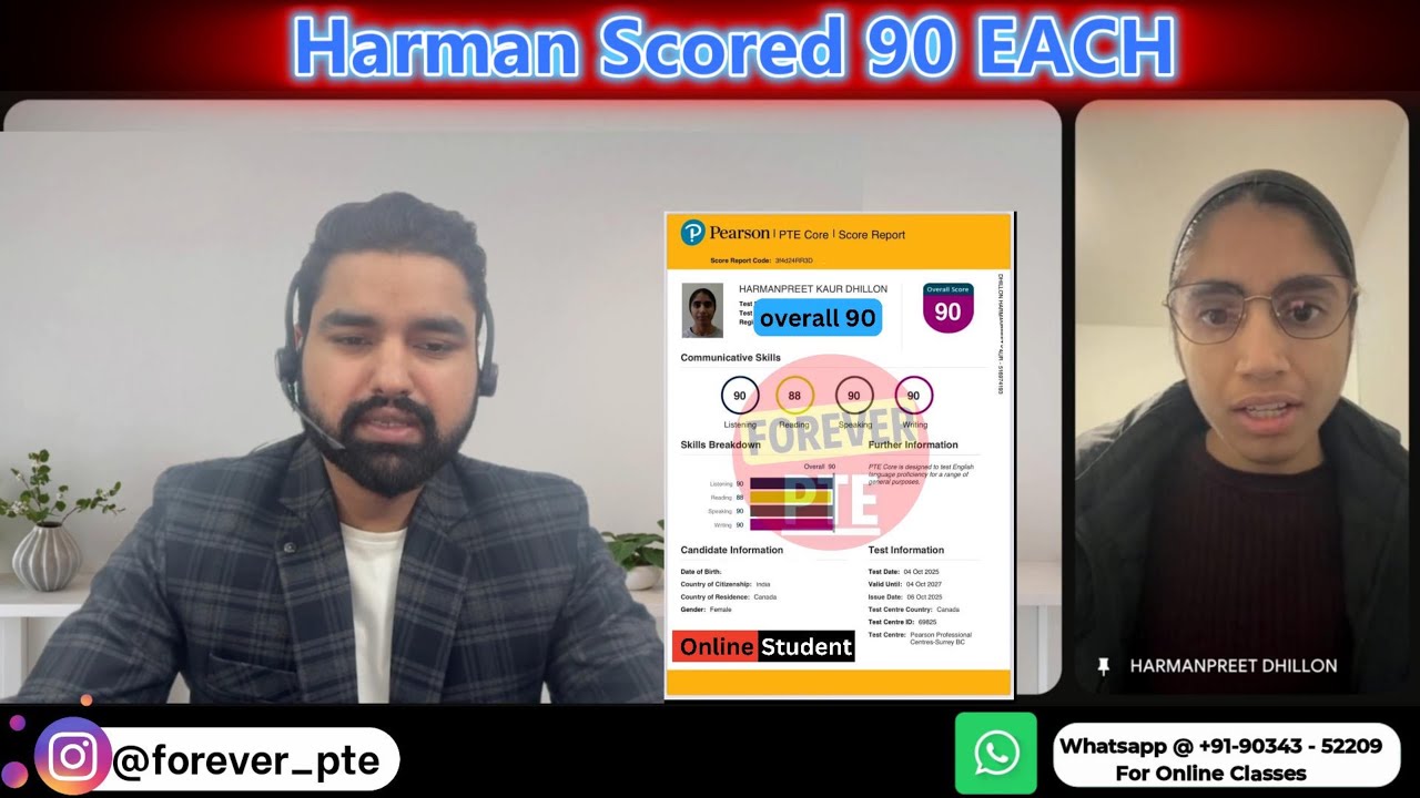 Harman from Vancouver scored 90 in PTE Core | Success Story | Forever PTE