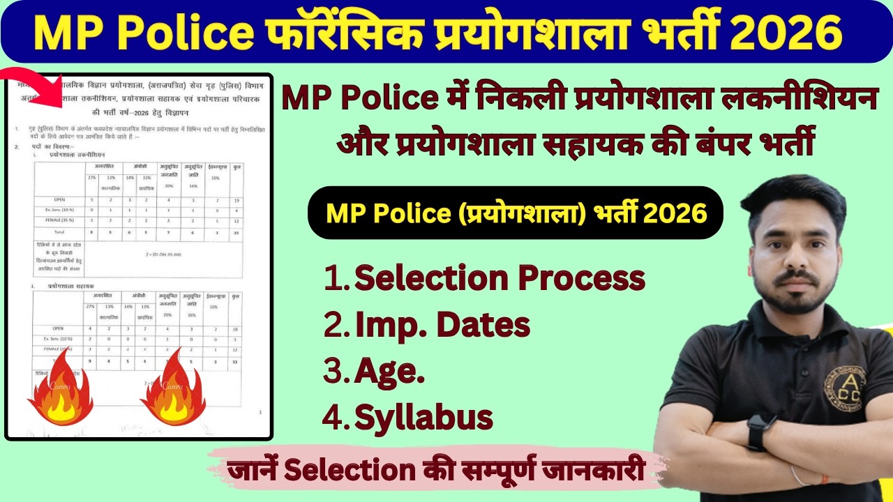 MP Police Prayogsala Sahayak Bharti 2026! MP Police Recruitment 2026. Lab Technician! Lab Assista...