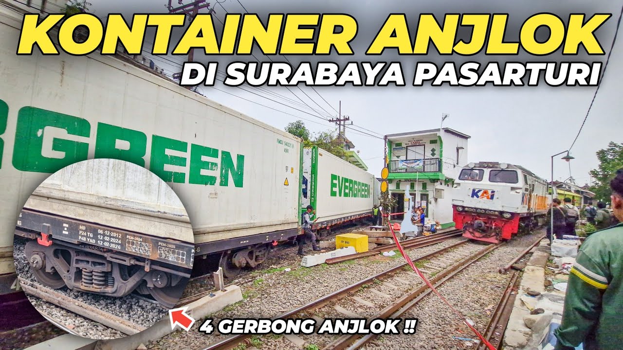 KERETA PETIKEMAS ANJLOK DI SURABAYA‼️NYARIS TABRAK RUMAH | Kereta Kontainer Keluar Rel 4 Gerbong
