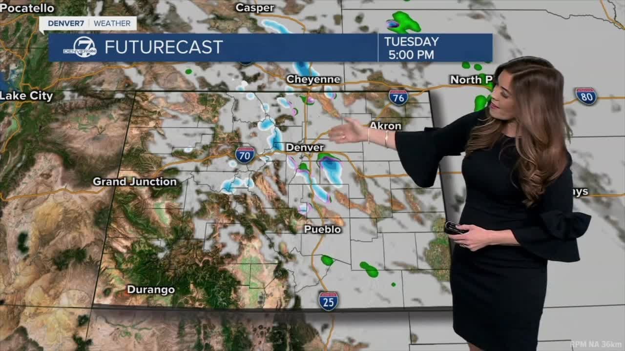 Mountain snow Tuesday, evening flurries around Denver metro