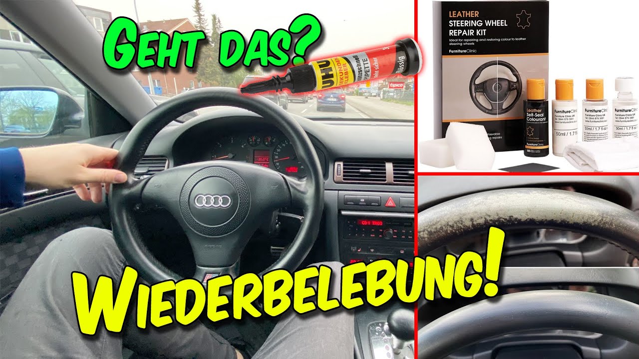Mit SEKUNDENKLEBER ranziges Leder-Lenkrad REPARIERT! + Furniture Clinic Reparatur-Set | Repair-Kit