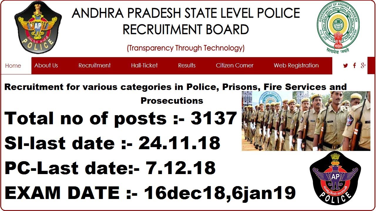 AP POLICE Notification 2018 Total posts :- 3137 || S.I. (Civil) || PC || Asst.Public Prosecutors ||