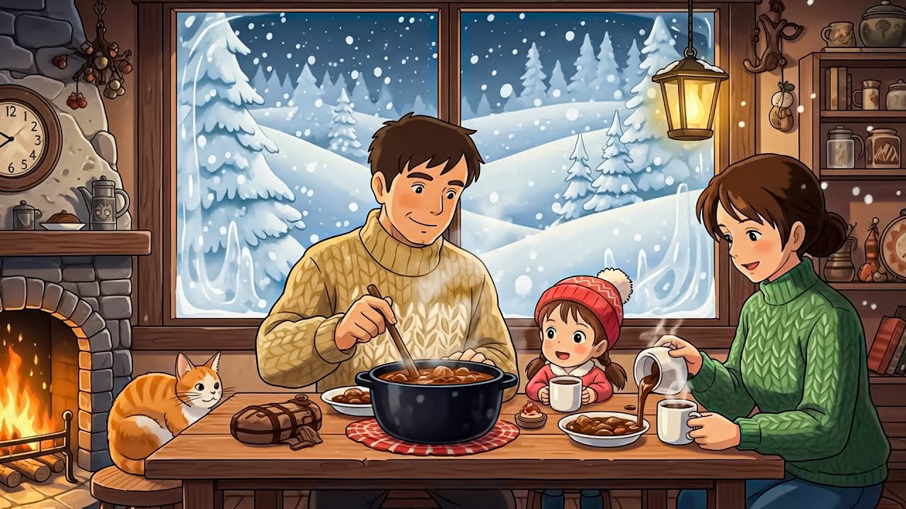 First Snow Day at Home ❄️  Cozy Winter Stew & Family ASMR  Ghibli Style