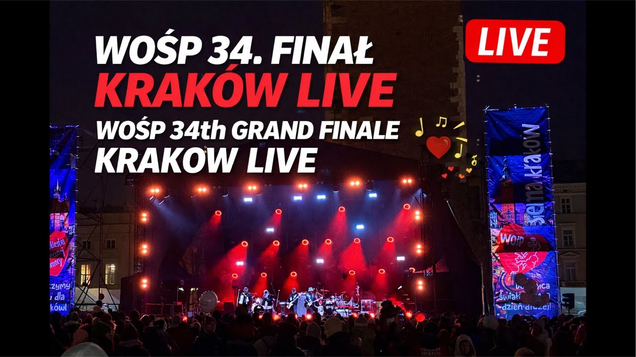 Live : Kraków Rynek Główny LIVE | 34. Finał WOŚP ❤️ Koncert i Orkiestrowe Miasteczko#livestream