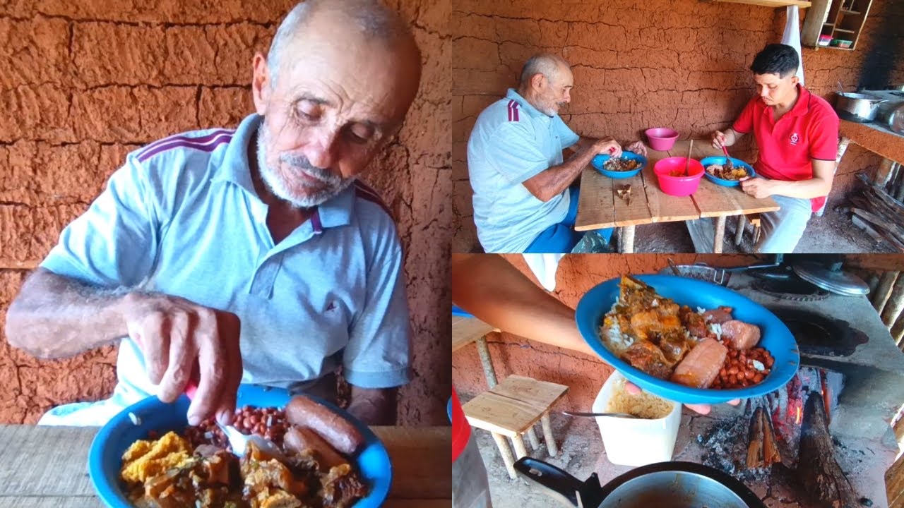 Banana Verde Cozida no Feijão de Corda com Costelinha de gado e Pirão Almoço da Roça