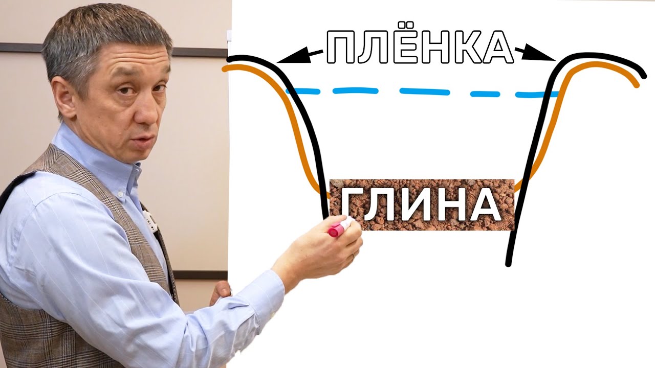 Пруд БЕЗ гидроизоляции дна плёнкой, решения с глиной для больших прудов