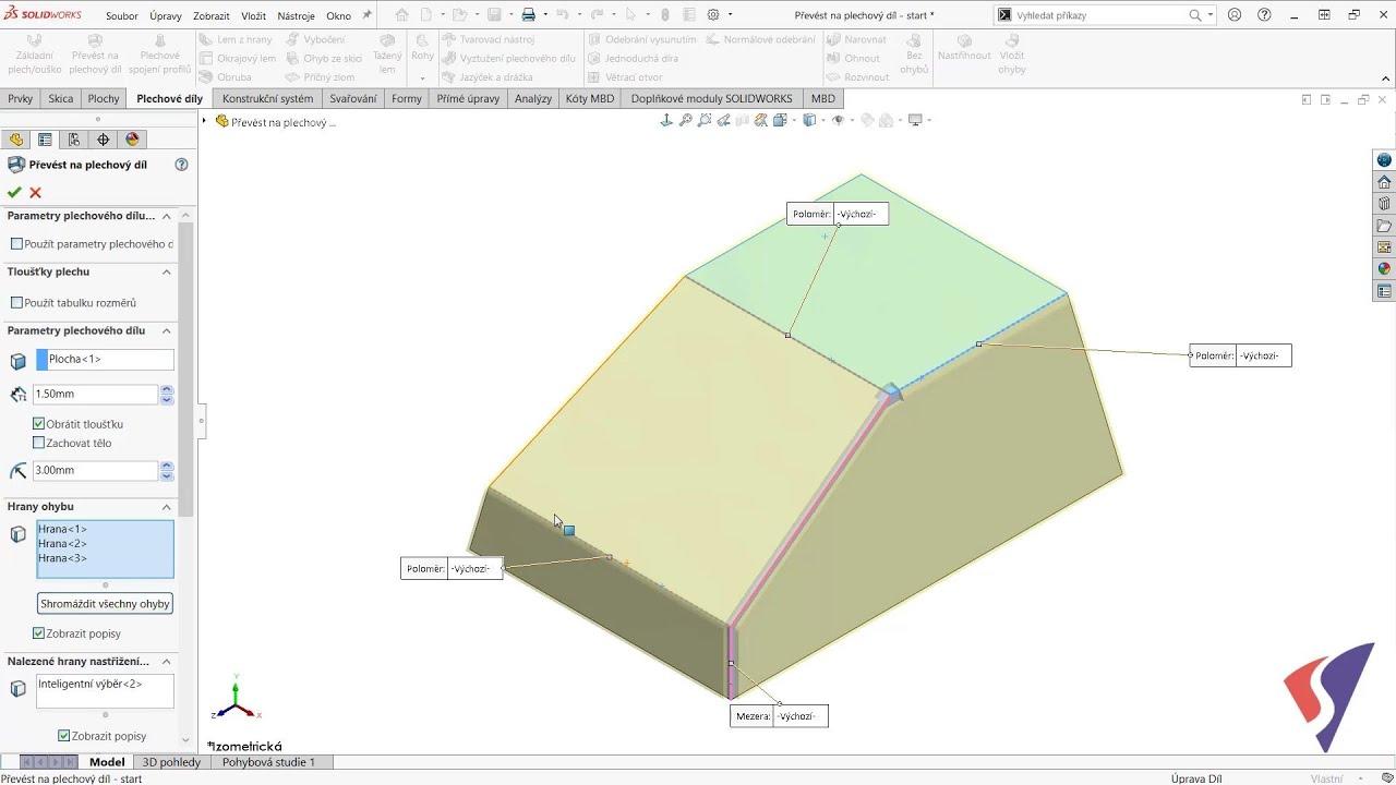 Převést na plechový díl  - SOLIDWORKS tipy česky - cz / sk