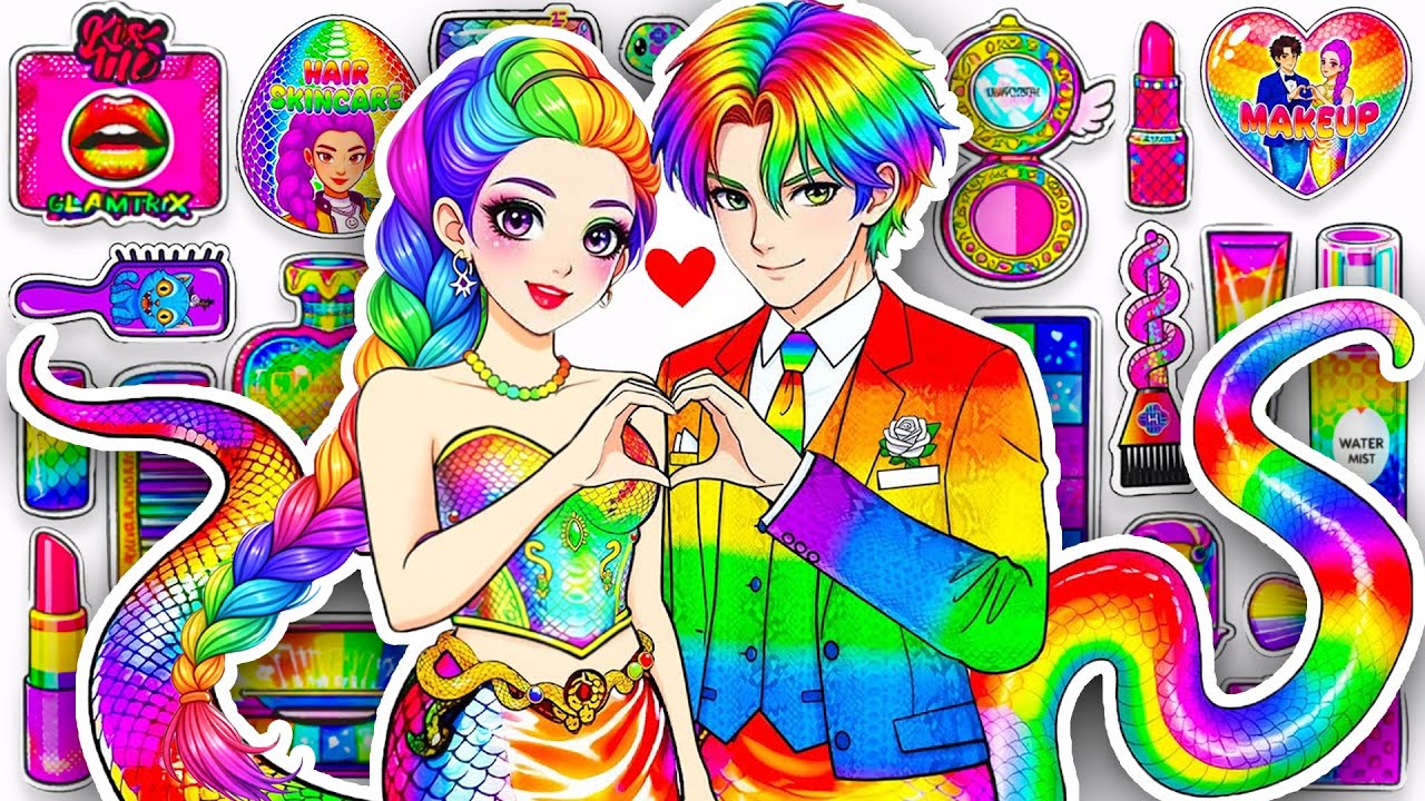 💋DIY de Papel💋 KPOP DEMON HUNTERS Rumi x Jinu Pareja Colorful Hair + Maquillaje Blind Bag Unboxing