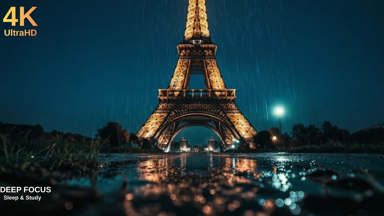 Eiffel Tower Rain at Night 🌧️ | 3 Hours Sleep & Study Ambience