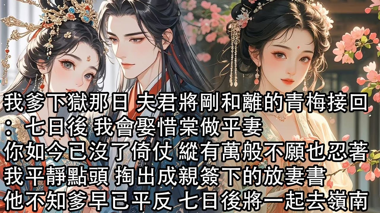 【一口氣看完】我爹下獄那日 夫君將剛和離的青梅接回：七日後 我會娶惜棠做平妻，你如今已沒了倚仗 縱有萬般不願也忍著，我平靜點頭 掏出成親簽下的放妻書，他不知爹早已平反 七日後將一起去嶺南