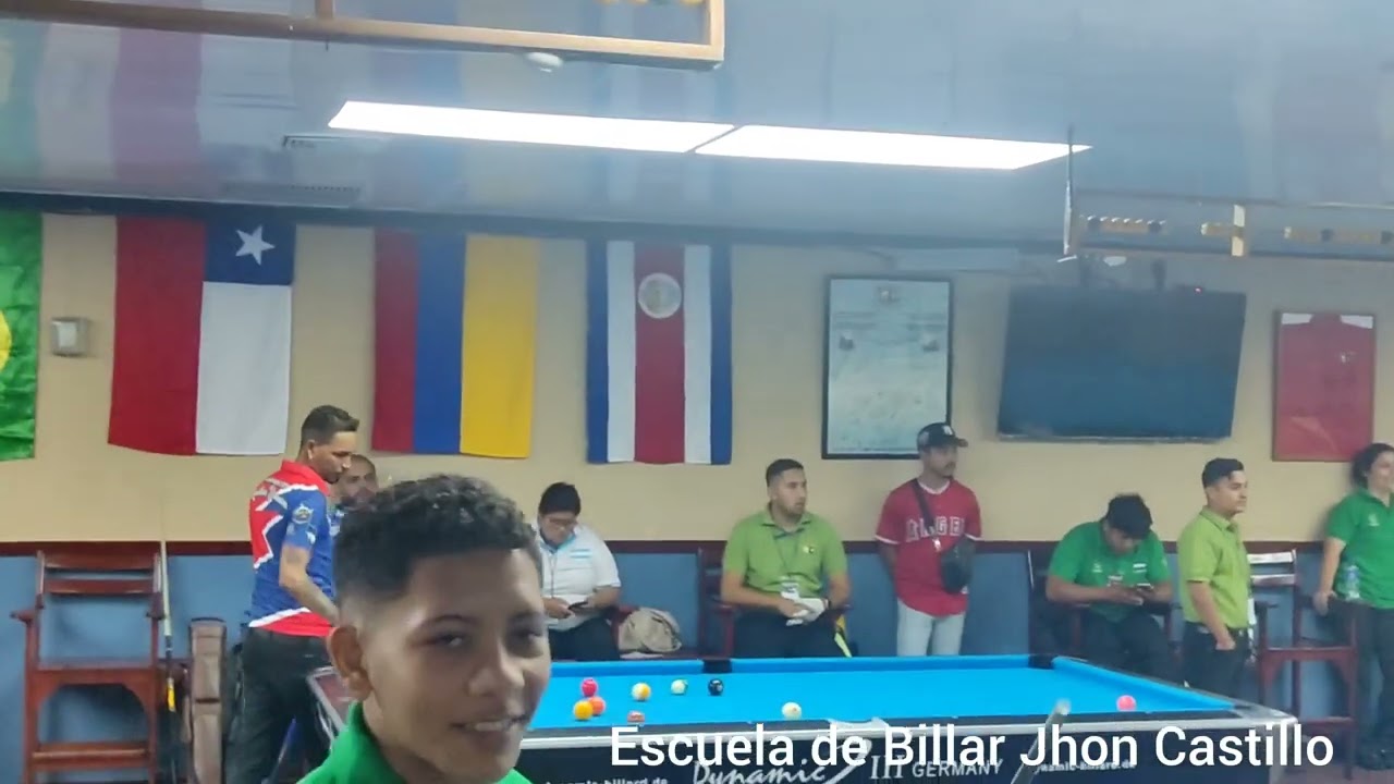 Raulito Díaz de RD VS Allan Aguiriano de Honduras, billar bola 8, Panamericano Nicaragua 2023.