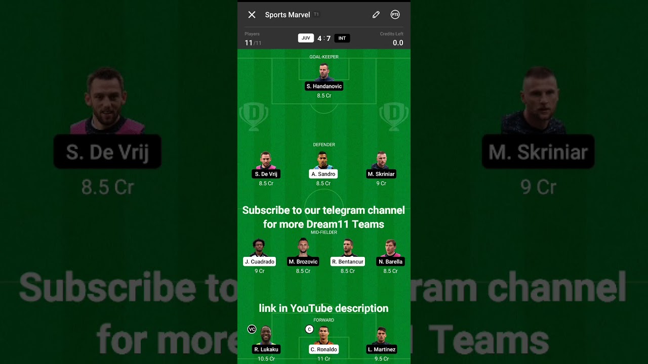 JUV vs INT Dream11 Team | Line ups announced | Juventus vs Inter Milan | JUV v INT
