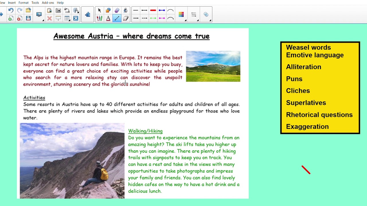 Finding persuasive language in a holiday brochure