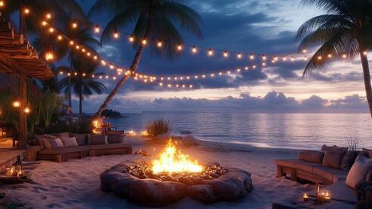 #BadAI lol 6 Hours Tropical Beach Campfire Ambience 🔥🌊 | Sunset Waves for Sleep, Relax, Focus