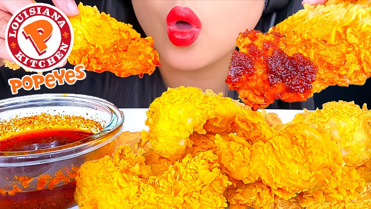 ASMR POPEYES FRIED CHICKEN NASHVILLE HOT SAUCE MUKBANG  | Eating Show | ASMR Phan
