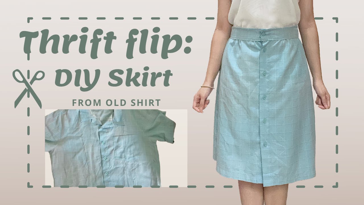 Thrift flip | Refashion DIY Men’s shirt (polo) into button up midi skirt