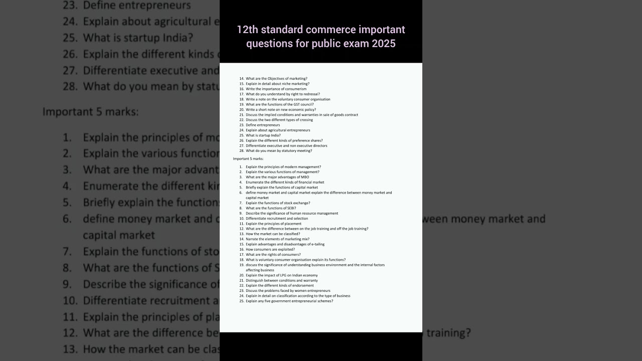 12th standard commerce important questions for public exam 2025 💯🔥