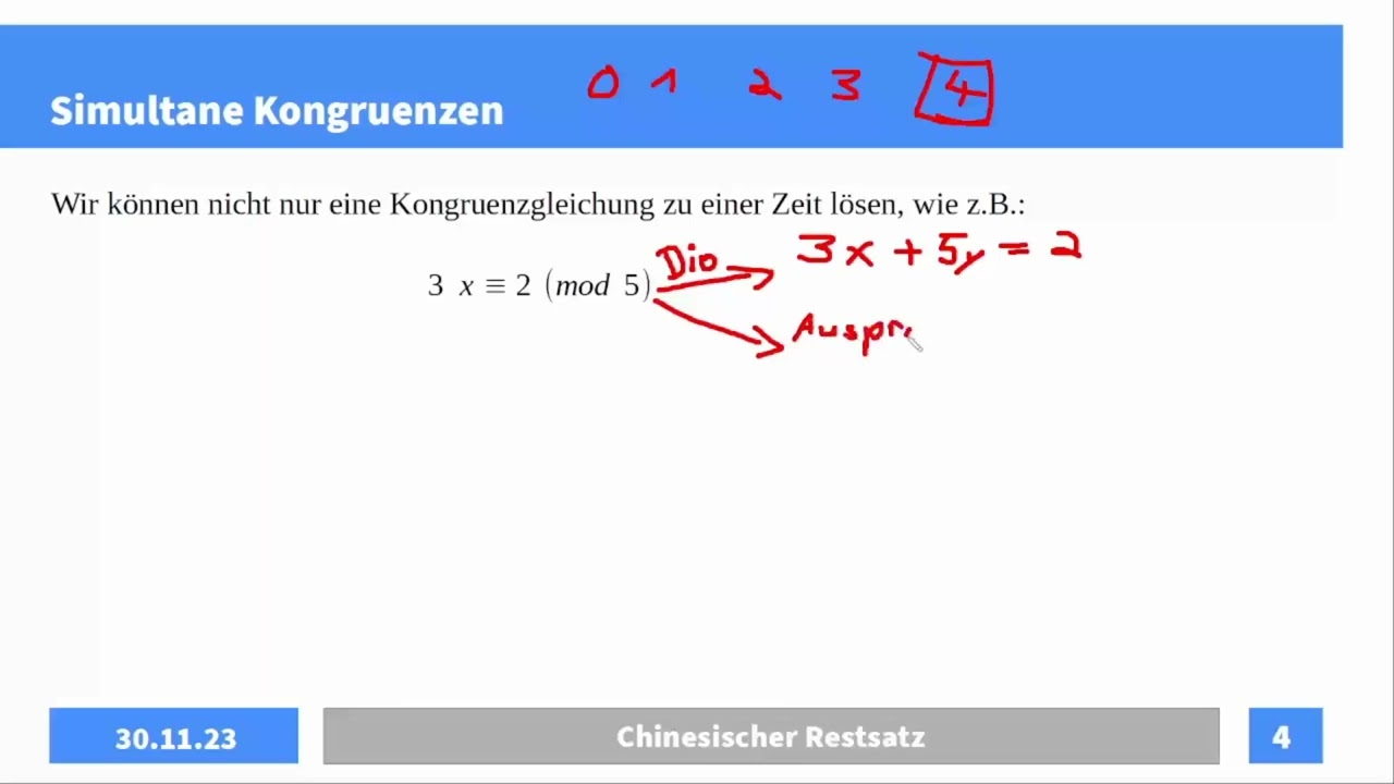 Zahlentheorie 11 - Chinesischer Restsatz