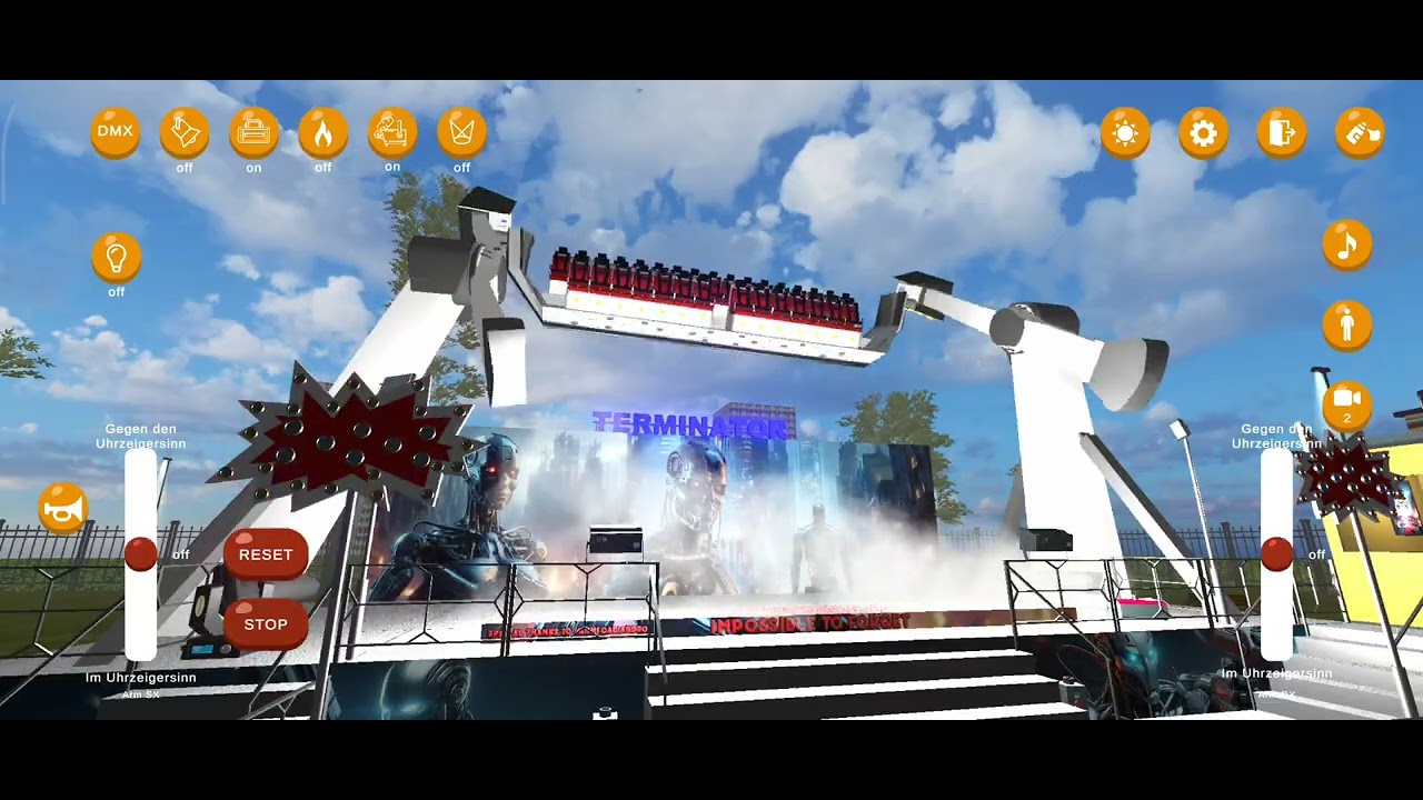 Mass Ride Simulator App Kirmes Fahrgeschäfte Steuern in 3D App Spiel Game Terminator Steuern 