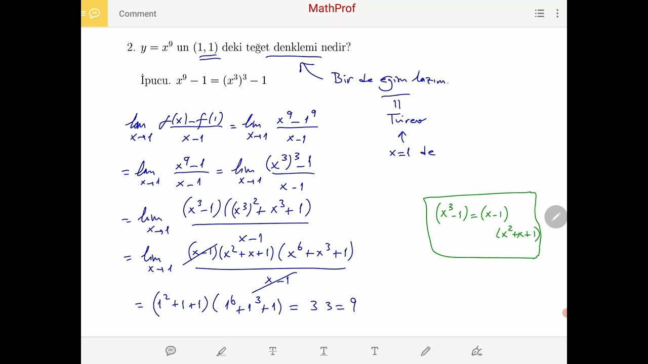 Kalkülüs, Türev Nedir Alıştırma Çözümleri