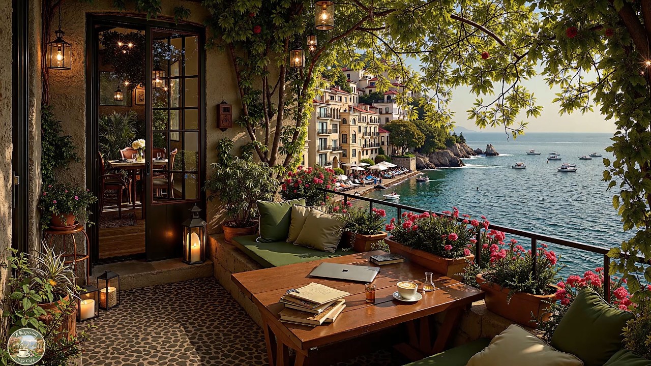 Sunny Seaside Balcony Café ☕ Smooth Jazz Music & Ocean View Ambience for Relax and Peaceful Mornings