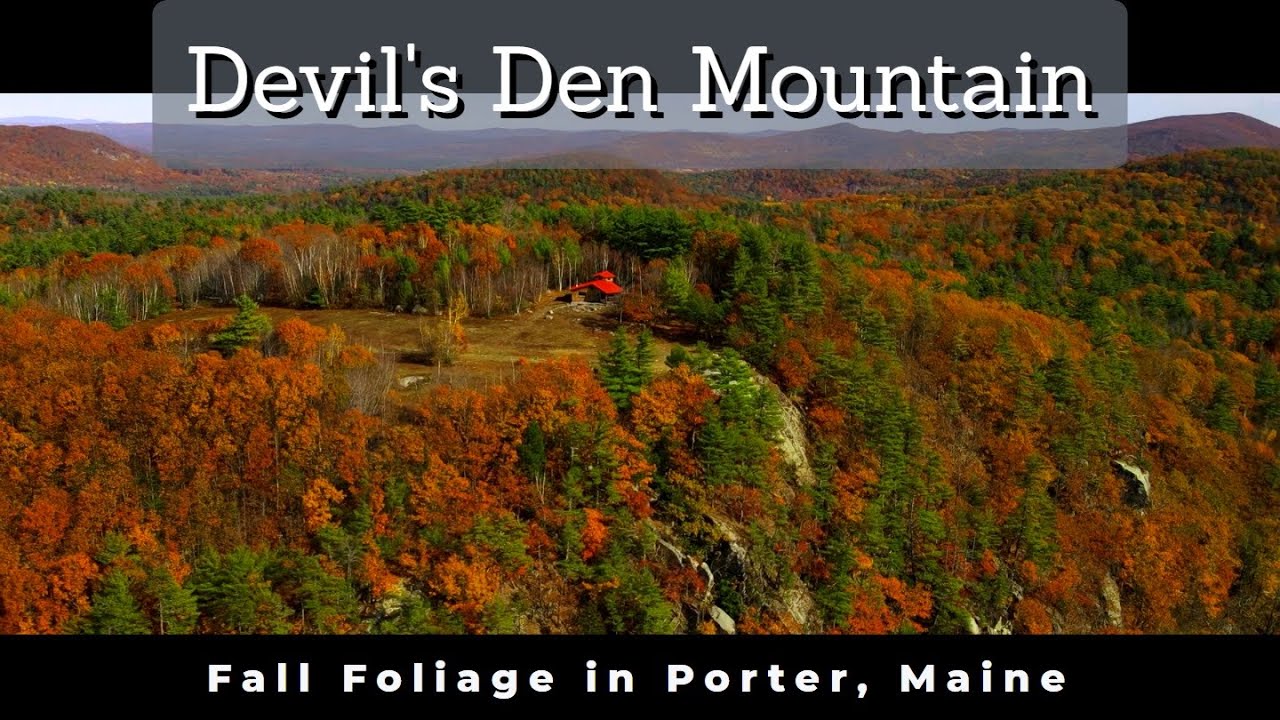 Fall Foliage on Devil's Den Mountain, Porter, Maine. 4k Drone video.