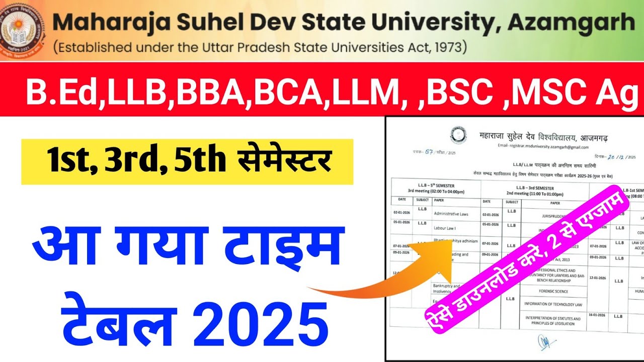 msdsu azamgarh time table 2025|msdu azamgarh exam news today| msdsu azamgarh bed llb time table 2025