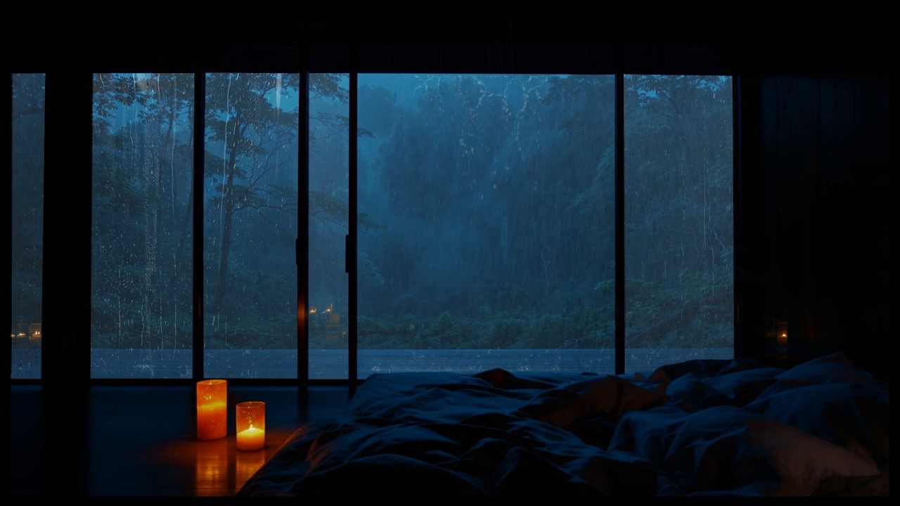 Rainy Forest Window at Night 🌧️ Cozy Candlelight Bedroom Ambience for Deep Sleep & Relaxation