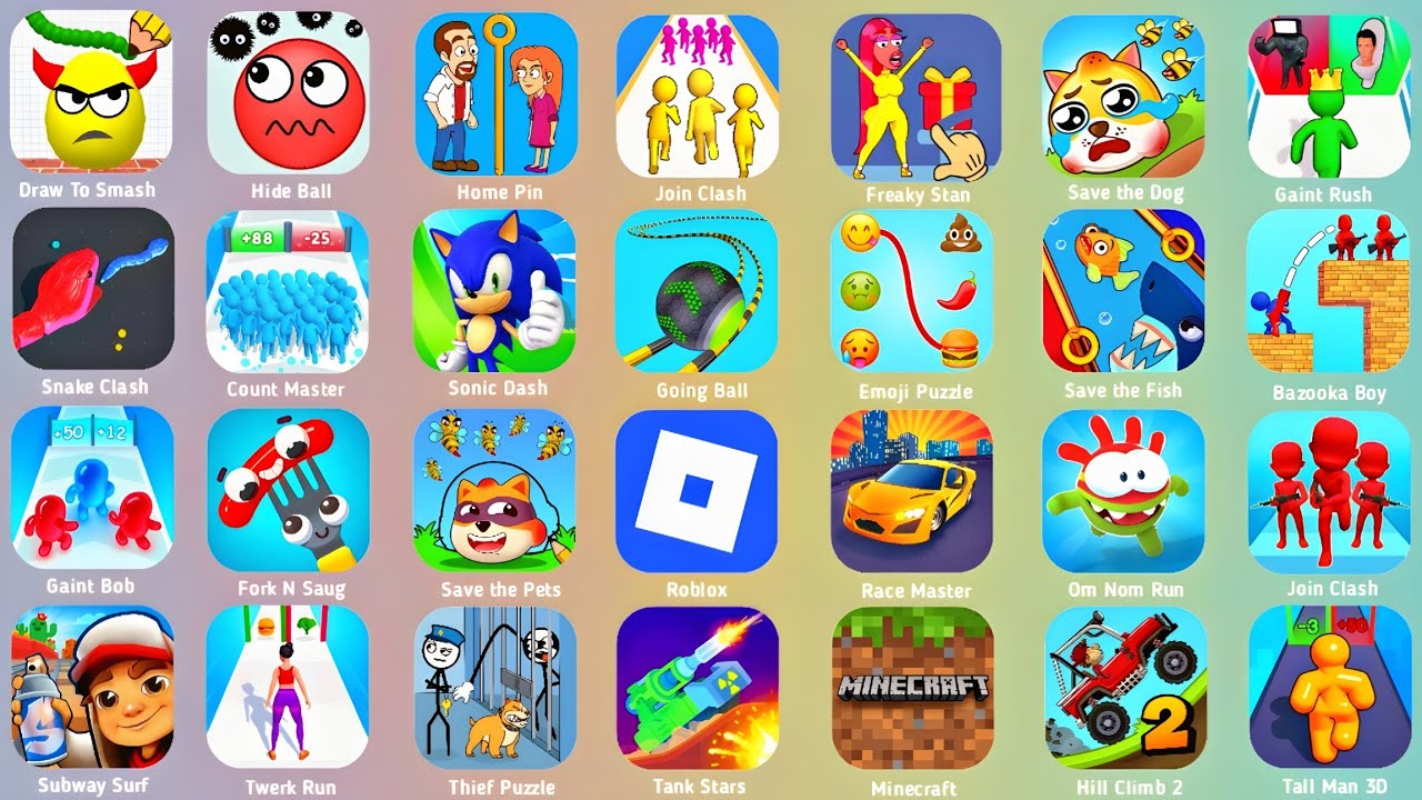 Draw to Smash,Snake Clash,Thief Puzzle,Ragdoll Break,Vehicle Master,Epic Plane Evolution,Battle Disc