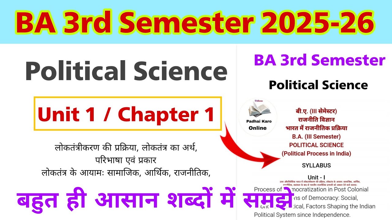 ba 3rd semester political science unit 1 | chapter 1 | classes | important questions answers 2025-26
