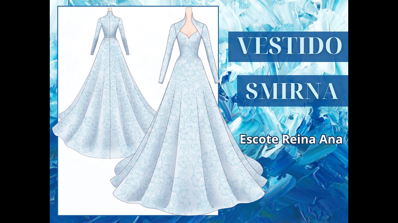 VESTIDO SMIRNA  - Escote reina Ana. Apliques de encaje.