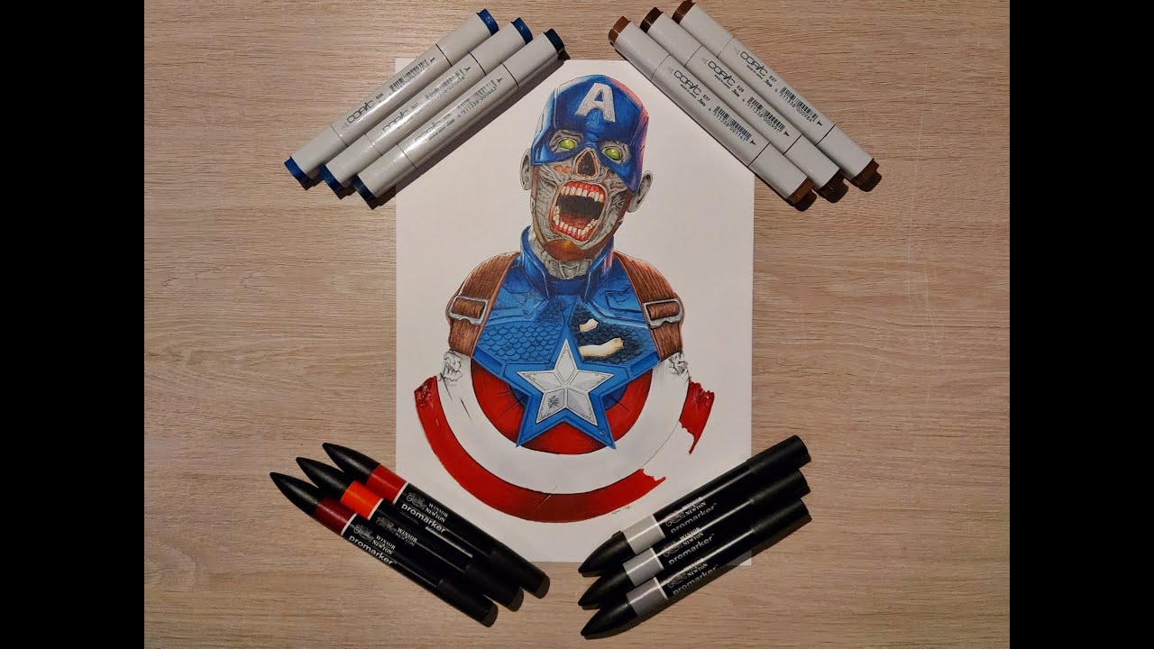 Drawing Captain America Zombie Bust ( re-upload)
