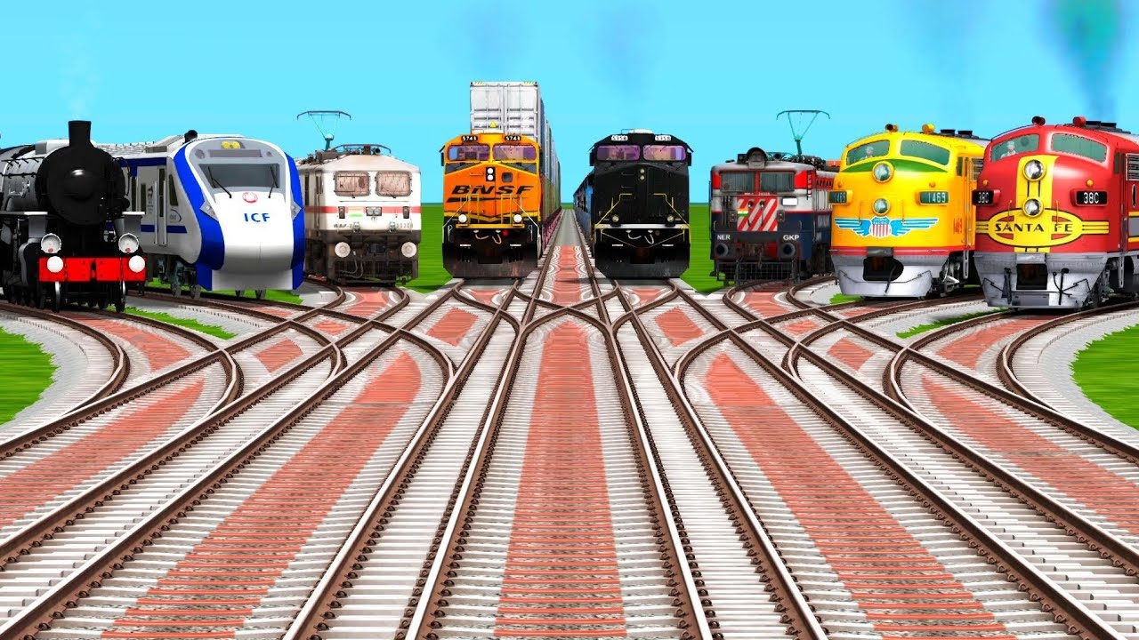 Eight TRAINS Running Back To Back On High Curved Railroad Junctions || Indian Train Simulator Game