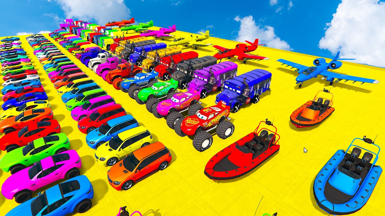 🚗GTA 5 Spiderman vs McQueen Cars 2 & Mack Truck Join In Extreme Mega Ramp Race