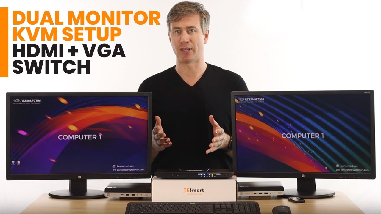 TESmart Dual Monitor KVM Setup Video HDMI+VGA Switch