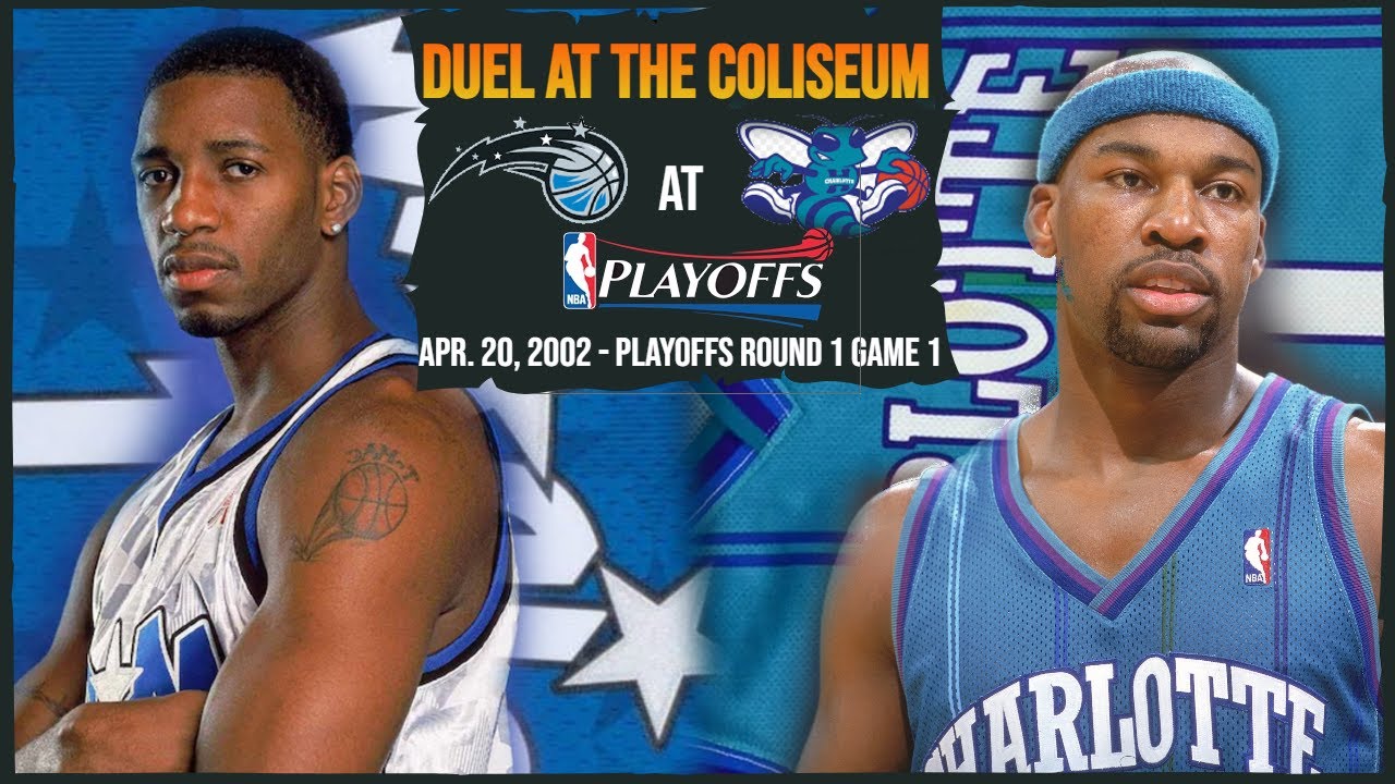 NBA Duel: Baron Davis 28pts vs Tracy McGrady 20pts - 2002 Playoffs R1G1 - Magic @ Hornets