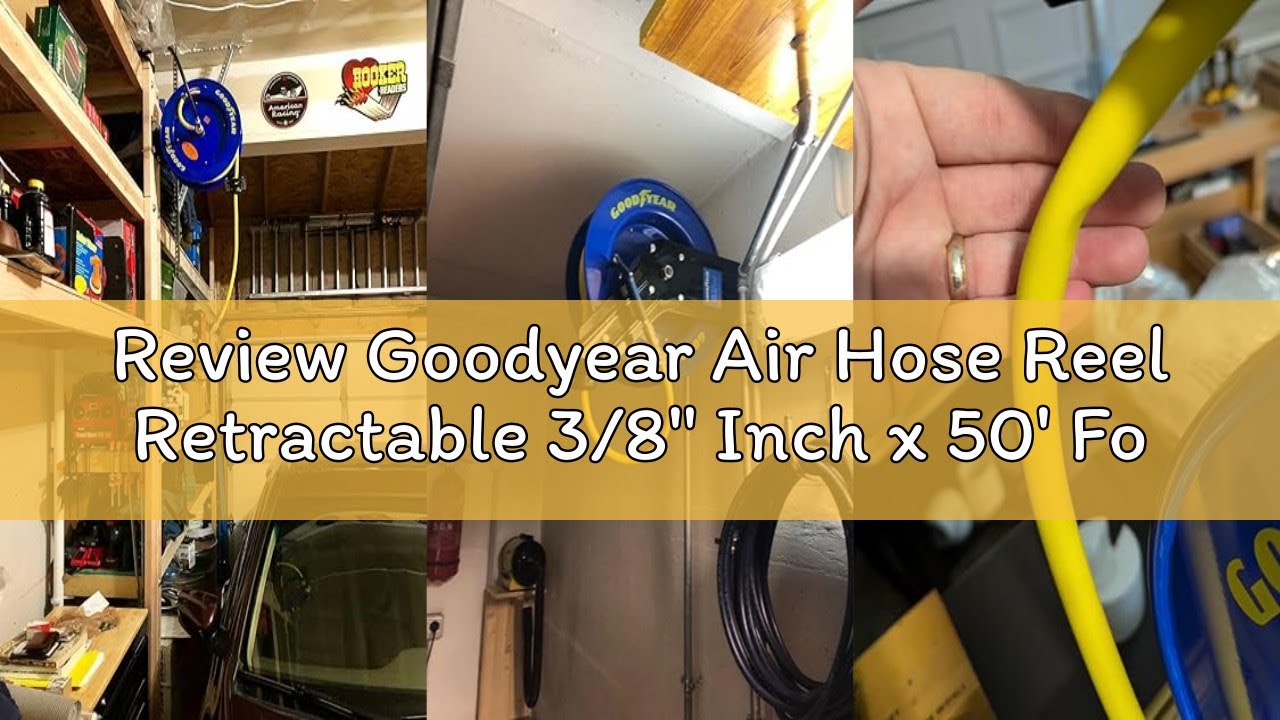 Review Goodyear Air Hose Reel Retractable 3/8" Inch x 50' Foot SBR Rubber Hose Max 300PSI Heavy Duty