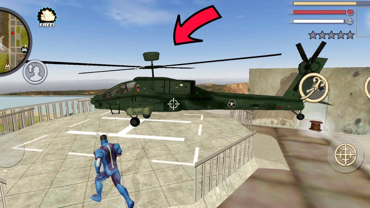 Rope Hero: Vice Town - (Find - Army Helicopter without Army Camp) Secret Location of Army Helicopter