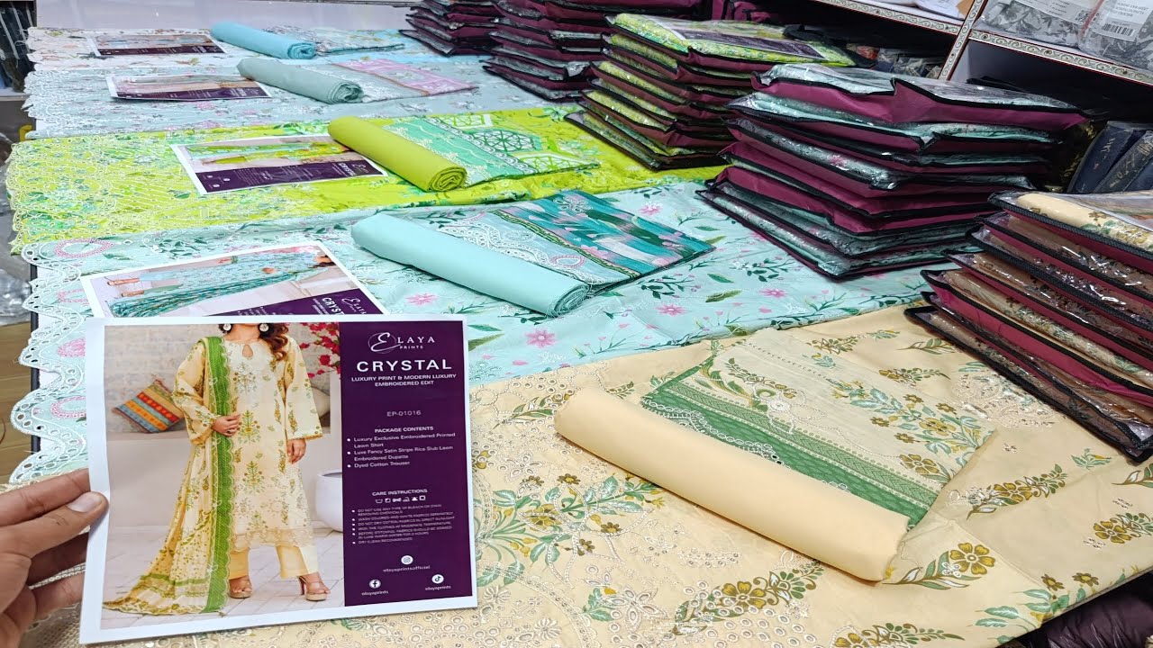 Elaya original embroidery 3pcs lawn collection whole sale market Eid collection 3pcs lawn 
