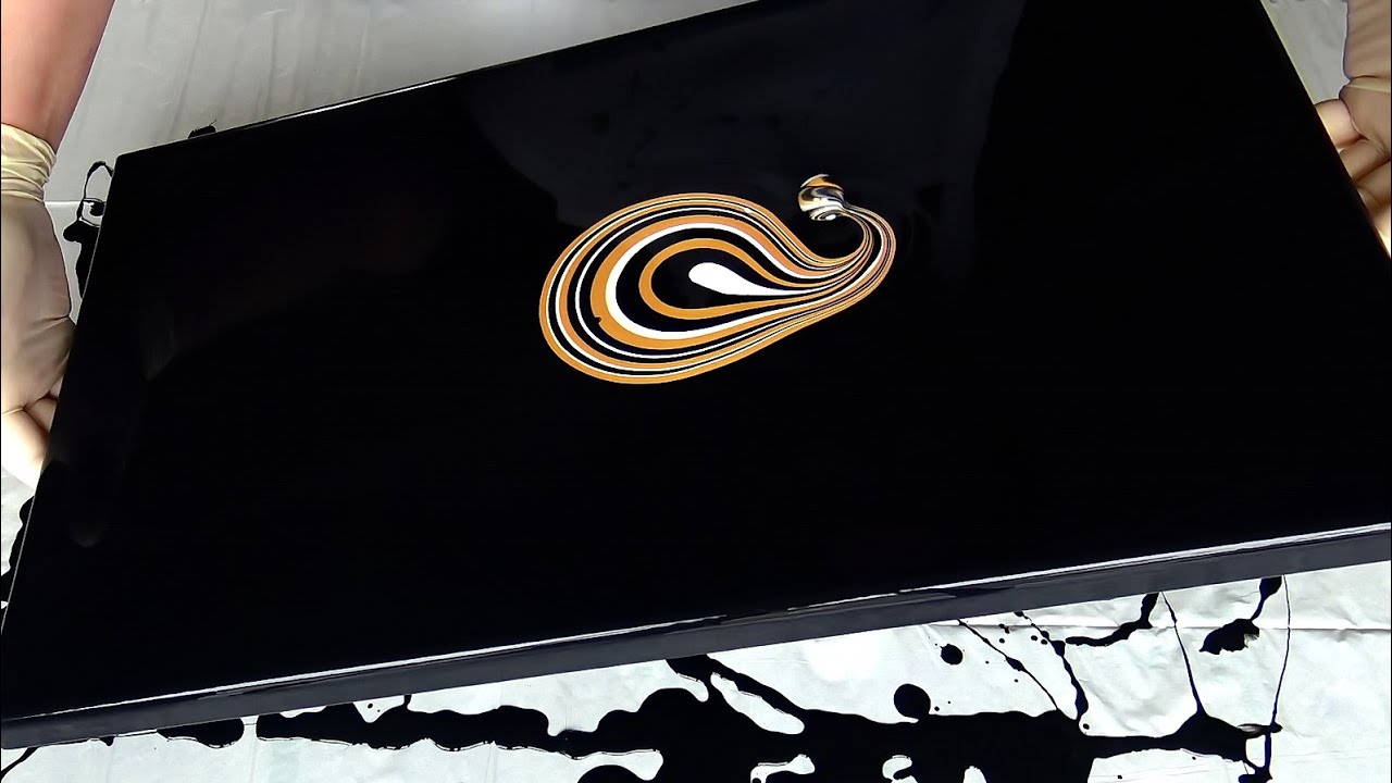 (642) Painting with MARBLES ~ EASY Fluid art for BEGINNERS ~ Acrylic pouring ~ Black & White & Gold